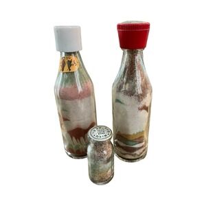 Vintage Eilat Israel‎ Layered Colored Sand Art Glass Bottles Souvenir Set of 3